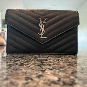 YSL black clutch with silver chain
